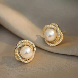 Floral Zircon Pearl Ear Studs